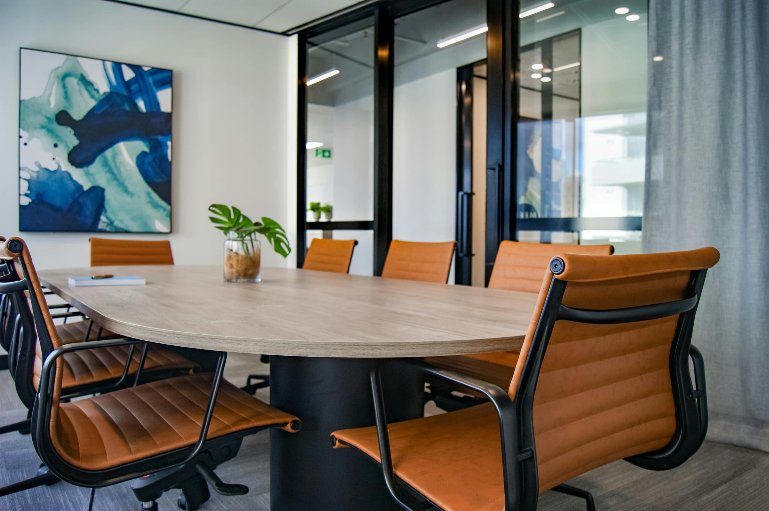 Boardroom prepared for a Monday morning